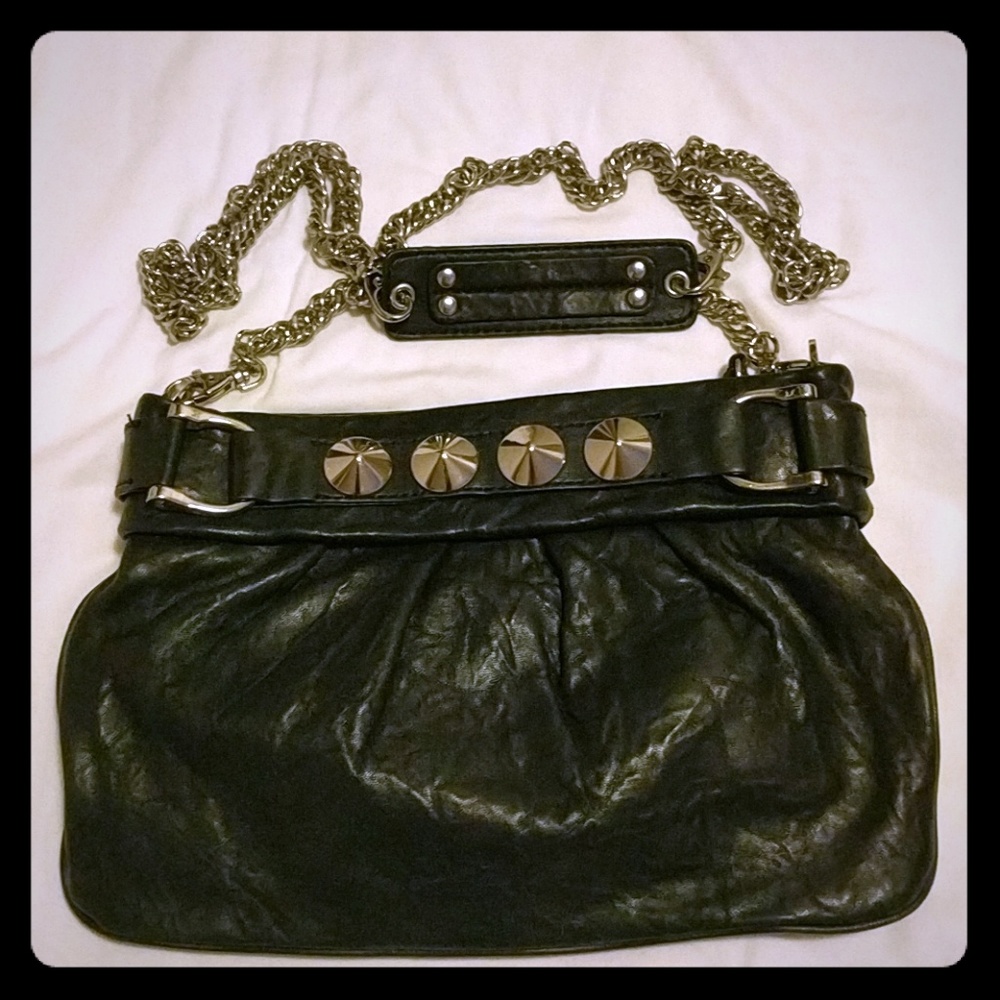 Be & D Black Leather Studded Bag Crossbody Chain